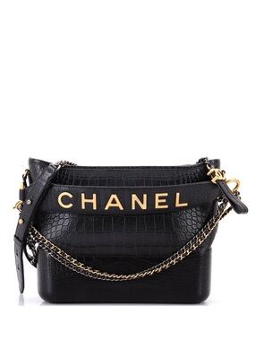 CHANEL Black Croc-Embossed Shoulder Bag with Gold Lettering- REBAG certified